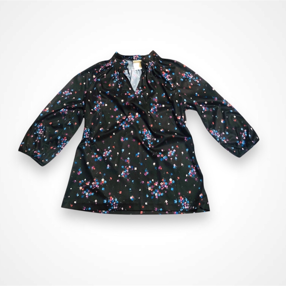 Vintage Boho Whimsigoth Black Floral Corpcore Mandarian Smocked Collar Blouse